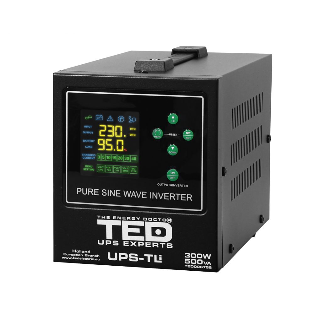 UPS 500VA/300W TED Electric - Runtime Extins, LiFePO4 Ready - 1