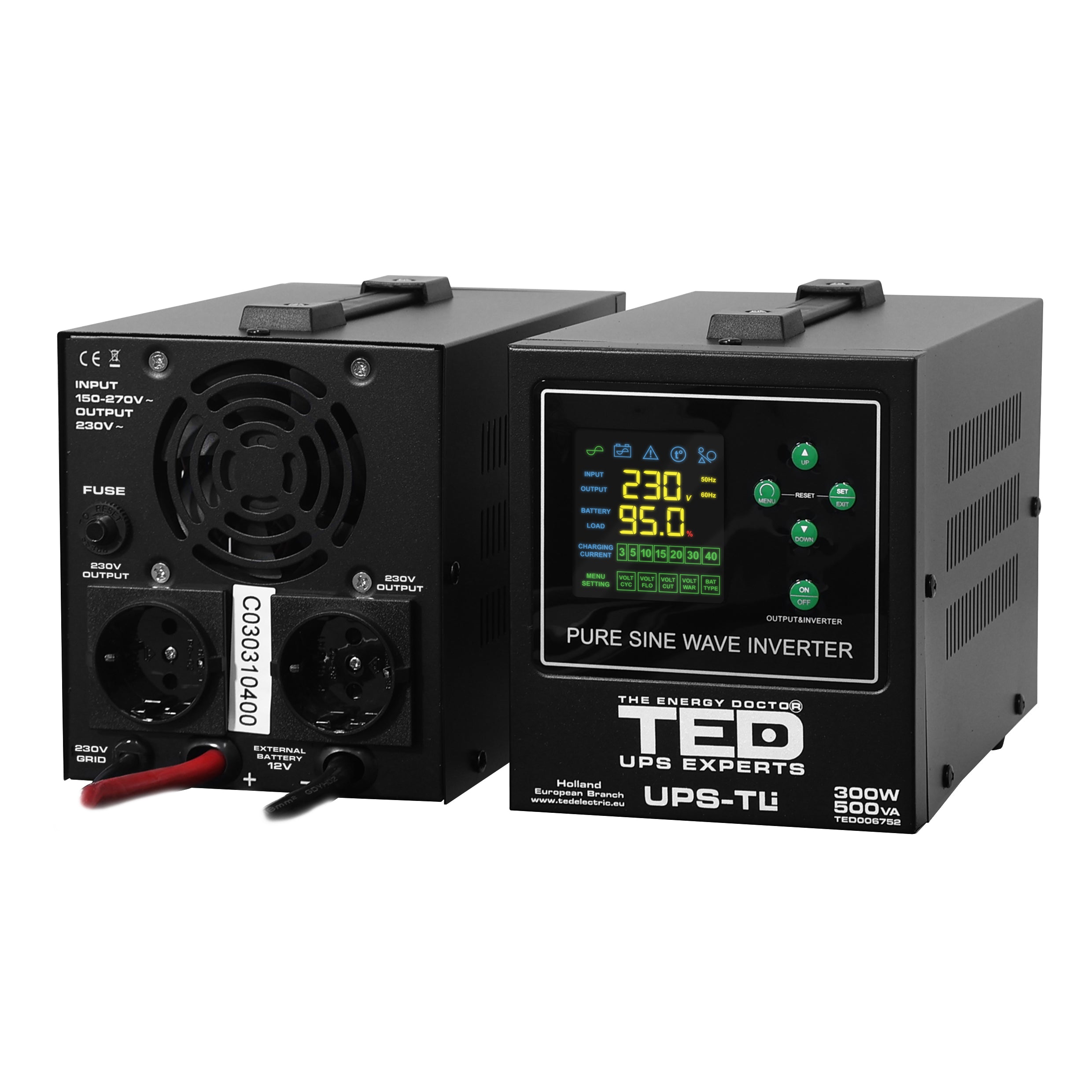 UPS 500VA/300W TED Electric - Runtime Extins, LiFePO4 Ready - 3