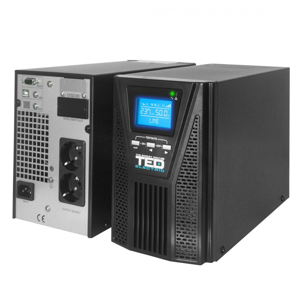 UPS Online 1000VA TED Electric - Dubla Conversie, 2 Schuko - 4
