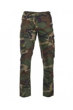 US WOODLAND R/S BDU FIELD PANTS ′SLIM FIT′ – TEESAR® Pantaloni tactici cu croială slim, din Ripstop 100% bumbac – camuflaj Woodland