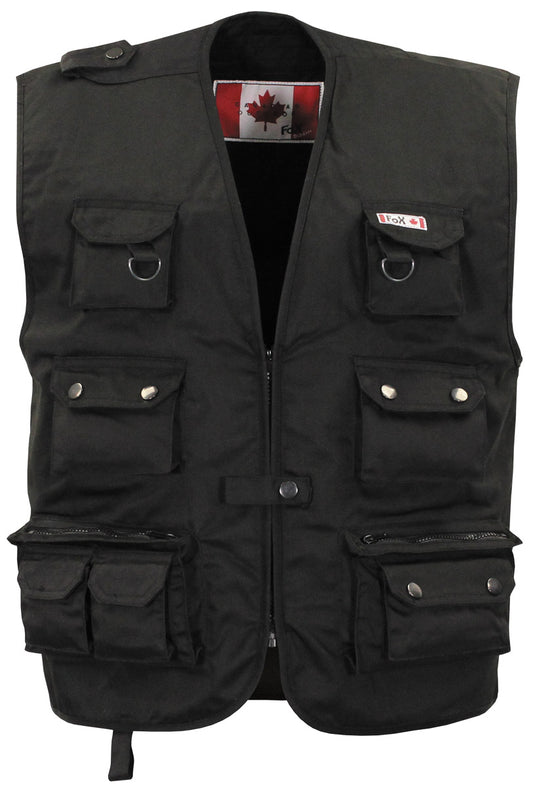 Vestă Multifuncțională Rezistentă Negru FoxOutdoor - Fermoar Ascuns, Buzunare Multiple