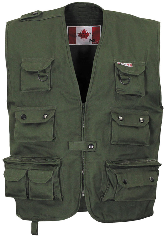 Vestă Outdoor Heavy-Duty Oliv FoxOutdoor - 10 Buzunare, Fermoar Ascuns