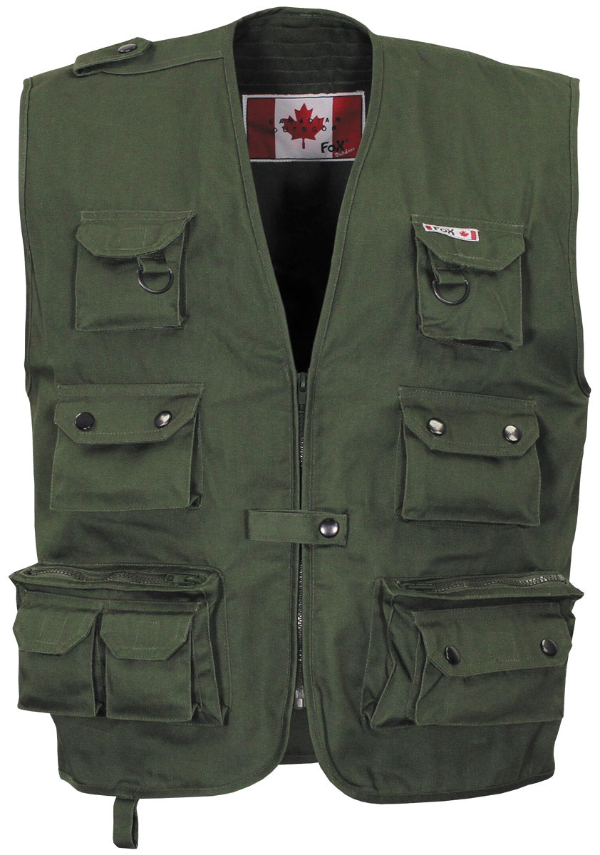 Vestă Outdoor Heavy-Duty Oliv FoxOutdoor - 10 Buzunare, Fermoar Ascuns