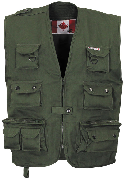 Vestă Outdoor Heavy-Duty Oliv FoxOutdoor - 10 Buzunare, Fermoar Ascuns