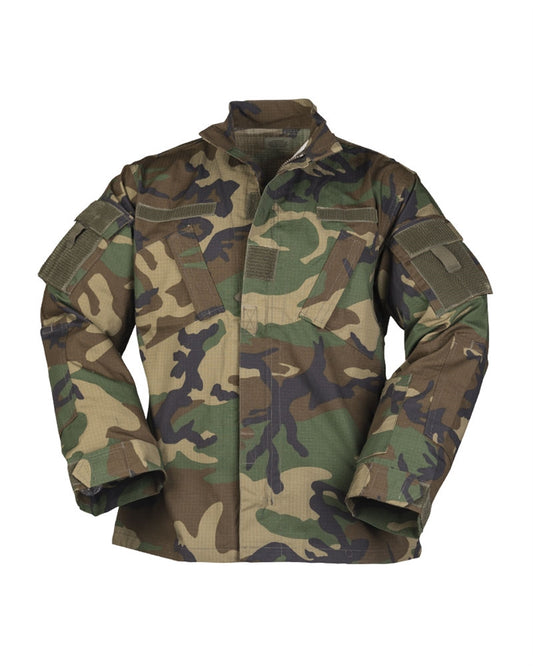 Veston ACU Mil-Tec – Bumbac Rip-Stop, Guler Mandarin, Woodland