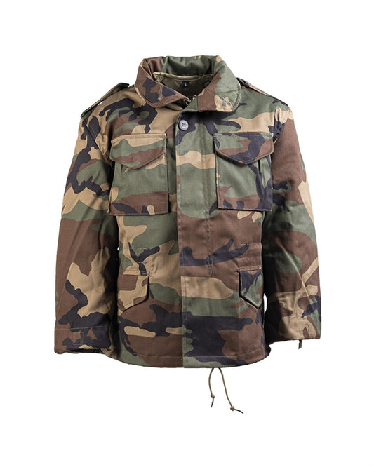 Veston M65 pentru Copii Mil-Tec – Căptușeală Bumbac, 4 Buzunare, Woodland