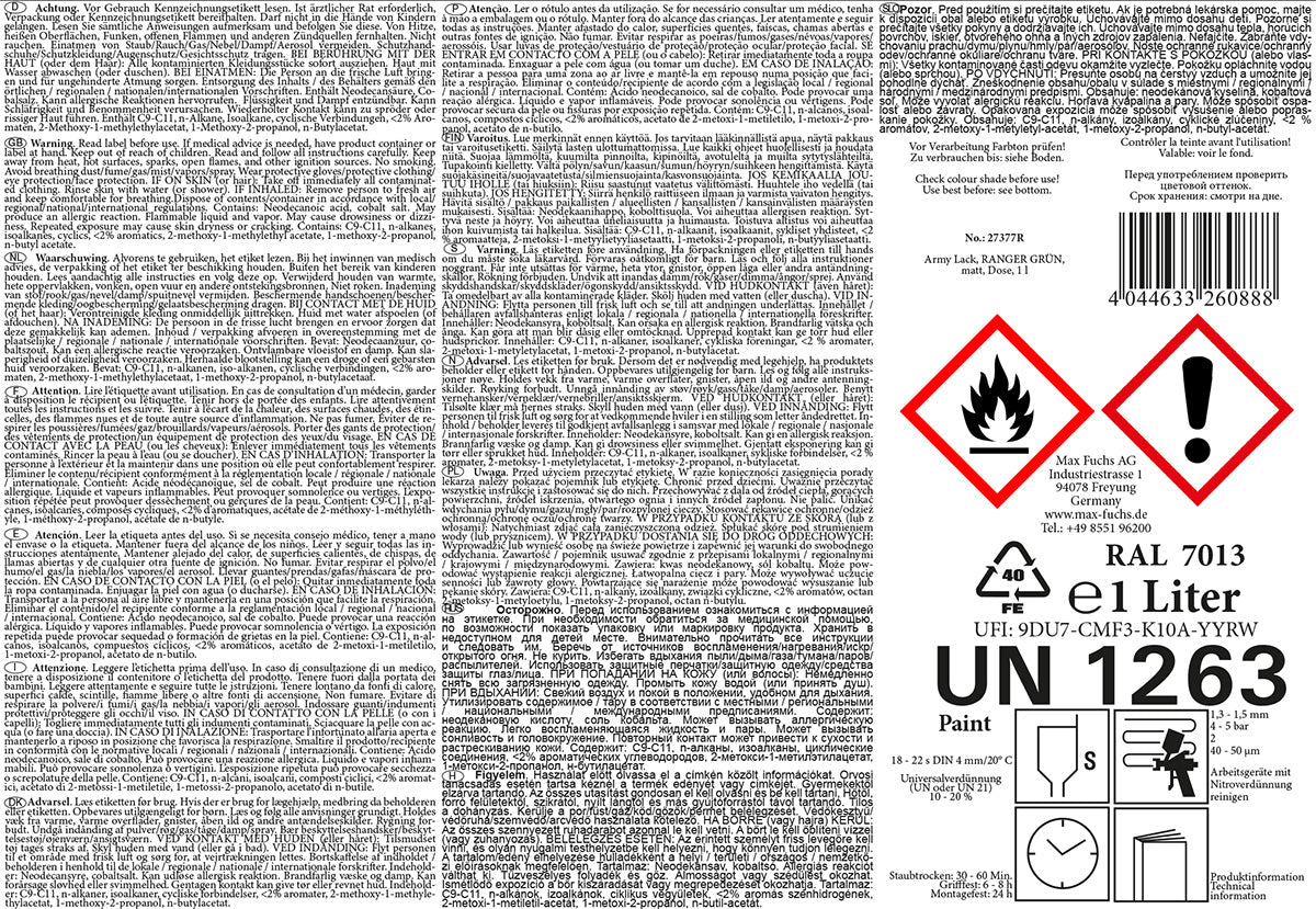 Vopsea Army Lack Ranger Grün Mat Verde OD MFH - Uscare Rapidă, Rezistență UV