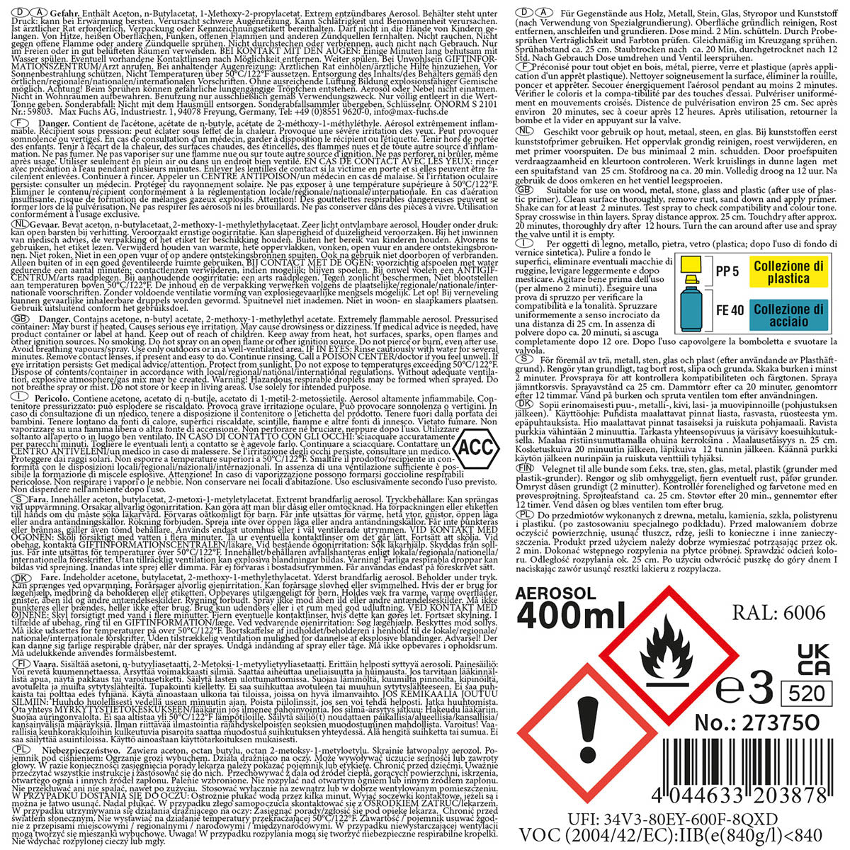 Vopsea Spray Army WH FELDGRAU Mat MFH - Uscare 20 min, RAL6006