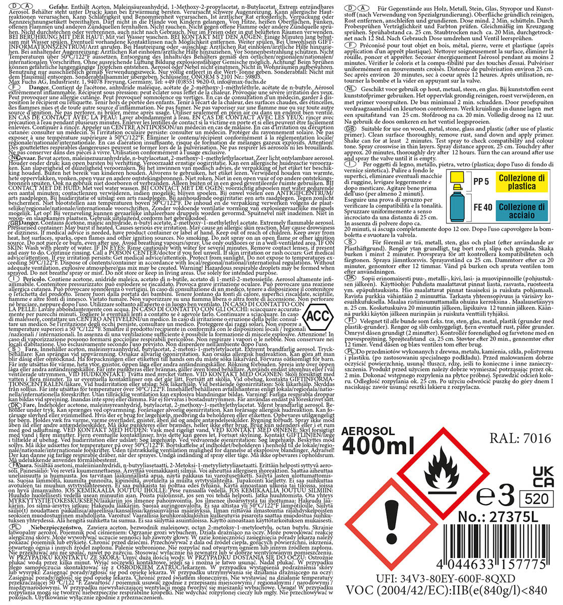 Vopsea Spray Army WH PANZERGRAU Gri MFH - Uscare Rapidă, 400ml