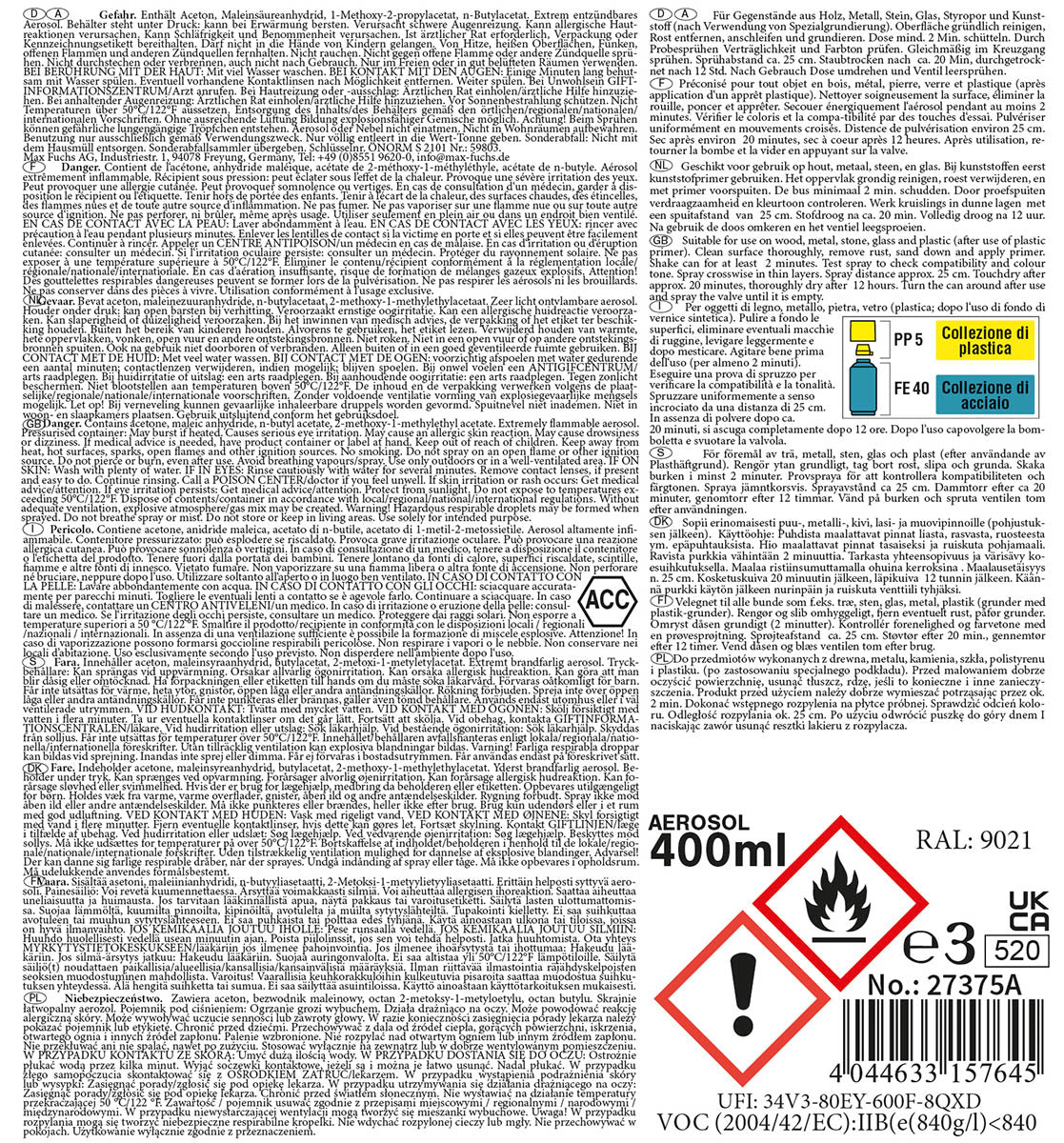 Vopsea Spray Militară Negru Mat MFH - 400 ml, Uscare Rapidă