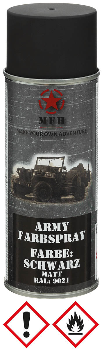Vopsea Spray Militară Negru Mat MFH - 400 ml, Uscare Rapidă