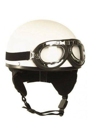Cască Half Shell Albă cu Ochelari – Look Retro-Cool, Ideală pentru Costume sau Decor Tactic