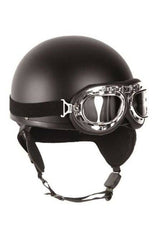 Cască Half Shell Neagră cu Ochelari – Stil Retro-Militar, Look Autentic pentru Costume sau Reenactment