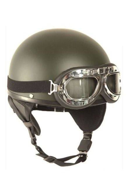 Cască Half Shell OD cu Ochelari – Design Retro, Confort și Stil pentru Reenactment sau Costume