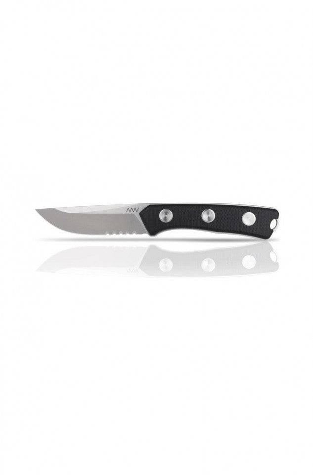 Cutit Militar P200 Stonewash Serrated Edge Black Leather Anv Knives