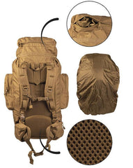 Rucsac 'RECOM' Coyote – 88L, Cadru Aluminiu, Compartiment Separat și Husă de Ploaie Integrată