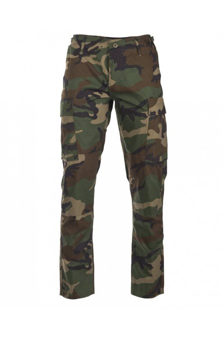 US WOODLAND R/S BDU FIELD PANTS ′SLIM FIT′ – TEESAR® Pantaloni tactici cu croială slim, din Ripstop 100% bumbac – camuflaj Woodland